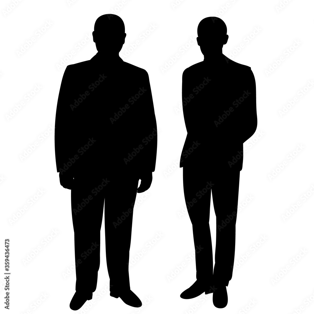 vector, isolated, black silhouette of a man standing, a group of people