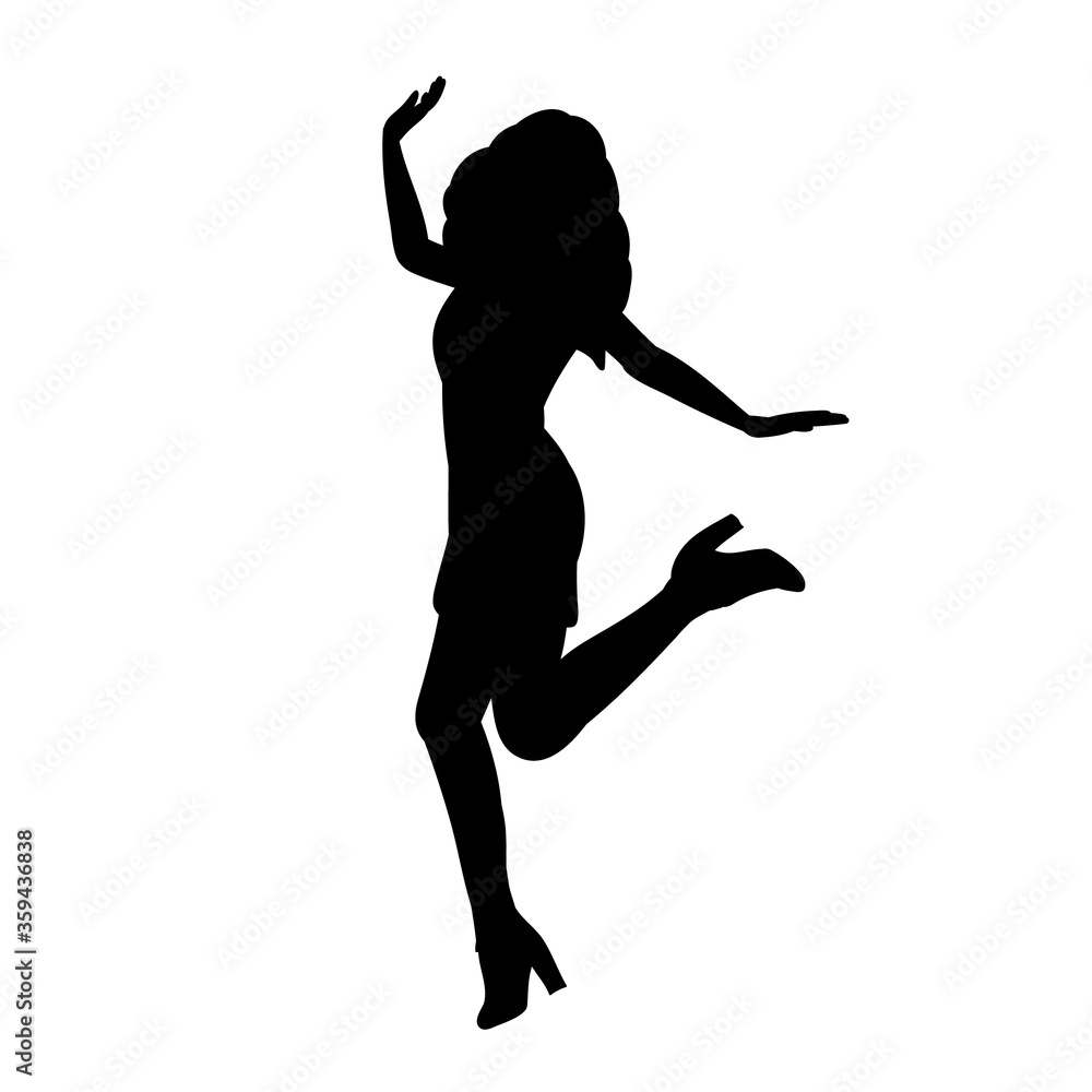 vector, isolated, black silhouette of a girl jumping