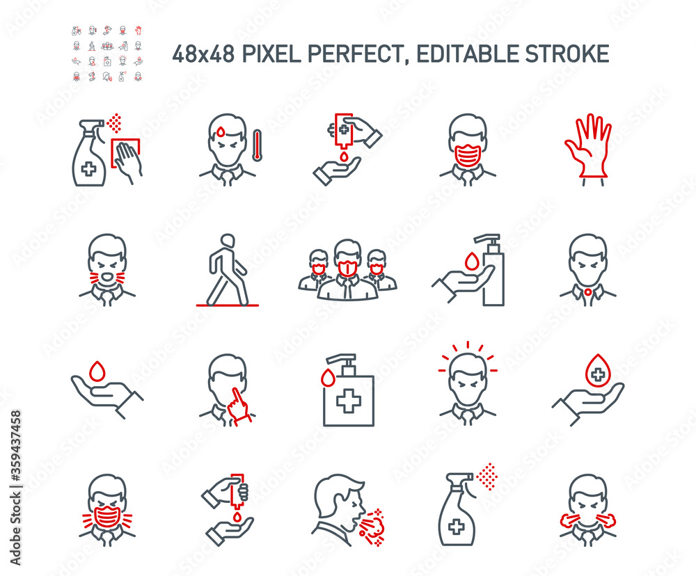 Simple Set of Coronavirus Protection Related Vector Line Icons. Contains such Icons as Protective Measures, Coronavirus Symptoms, Incubation Period and more. Editable Stroke. 48x48 Pixel Perfect. Simple Set of Coronavirus Protection Related Vector Line Icons. Contains such Icons as Protective Measures, Coronavirus Symptoms, Incubation Period and more. Editable Stroke. 48x48 Pixel Perfect.