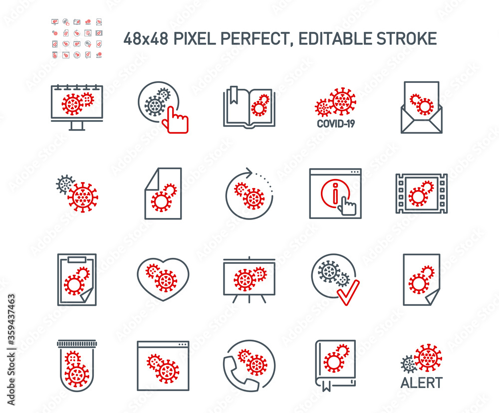 Simple Set of Coronavirus Protection Related Vector Line Icons. Contains such Icons as Protective Measures, Coronavirus Symptoms, Incubation Period and more. Editable Stroke. 48x48 Pixel Perfect. Simple Set of Coronavirus Protection Related Vector Line Icons. Contains such Icons as Protective Measures, Coronavirus Symptoms, Incubation Period and more. Editable Stroke. 48x48 Pixel Perfect.