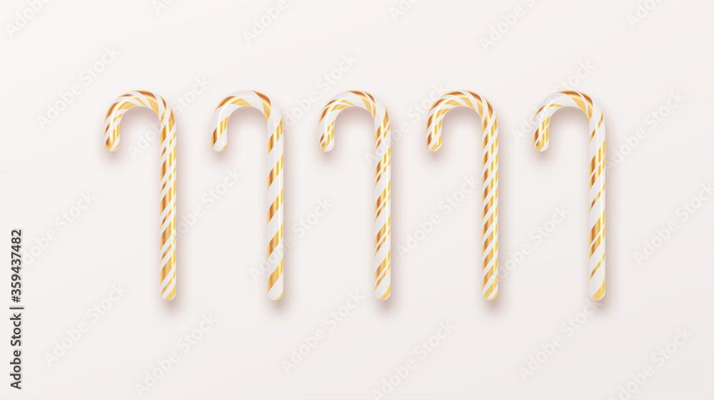 Realistic Xmas candy cane set isolated on white backdrop. Vector illustration Realistic Xmas candy cane set isolated on white backdrop. Vector illustration