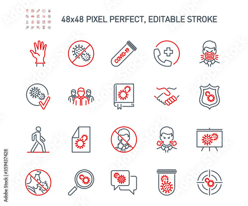 Simple Set of Coronavirus Protection Related Vector Line Icons. Contains such Icons as Protective Measures, Coronavirus Symptoms, Incubation Period and more. Editable Stroke. 48x48 Pixel Perfect.