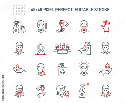 Simple Set of Coronavirus Protection Related Vector Line Icons. Contains such Icons as Protective Measures, Coronavirus Symptoms, Incubation Period and more. Editable Stroke. 48x48 Pixel Perfect.