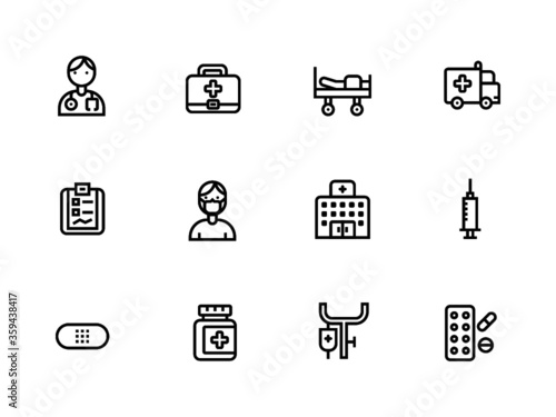 12 Simple Line Medical Vector Icons 