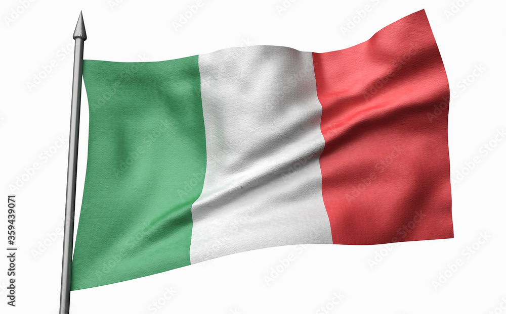 3D Illustration of Flagpole with Italy Flag 3D Illustration of Flagpole with Italy Flag