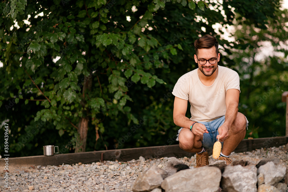 Portrait of a young man enjoying in nature, copy space. Portrait of a young man enjoying in nature, copy space.