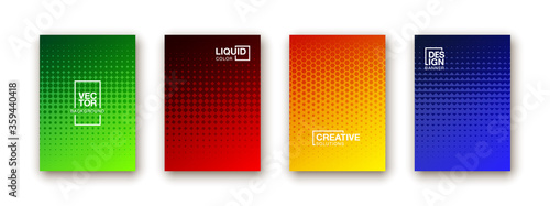 Bright annual report design dot collection. Gradient halftone grid texture cover page layout templates points set. Report covers geometric design, business booklet pages corporate templates.