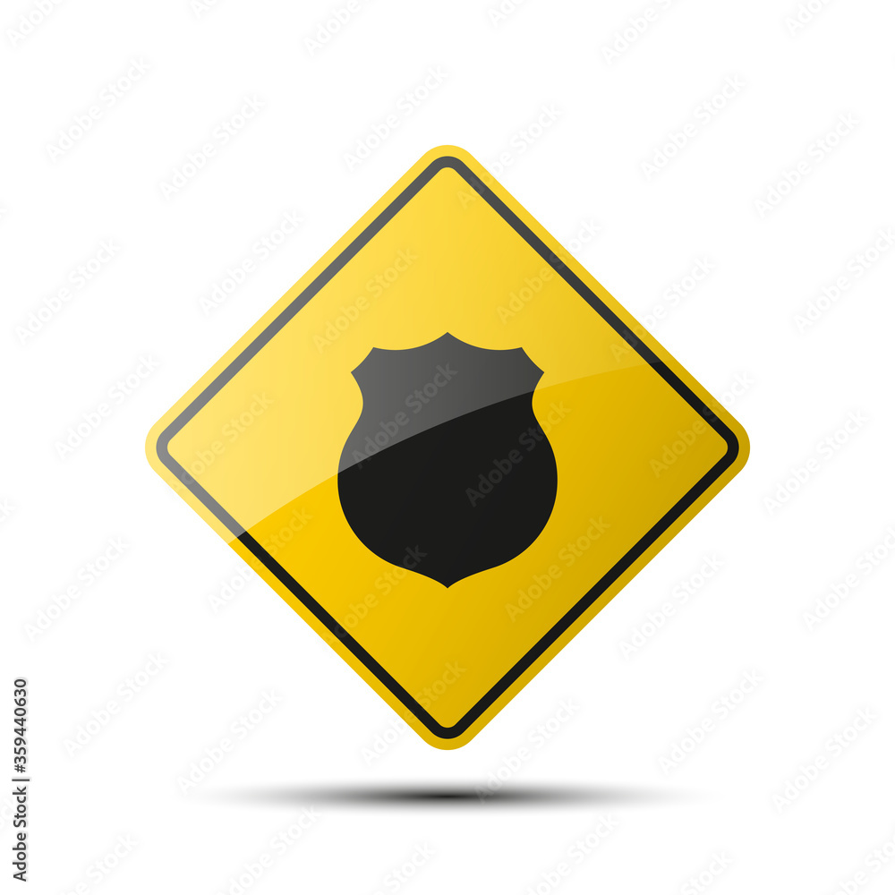 yellow diamond road sign with a black border and an image shield on white background Illustration yellow diamond road sign with a black border and an image shield on white background Illustration