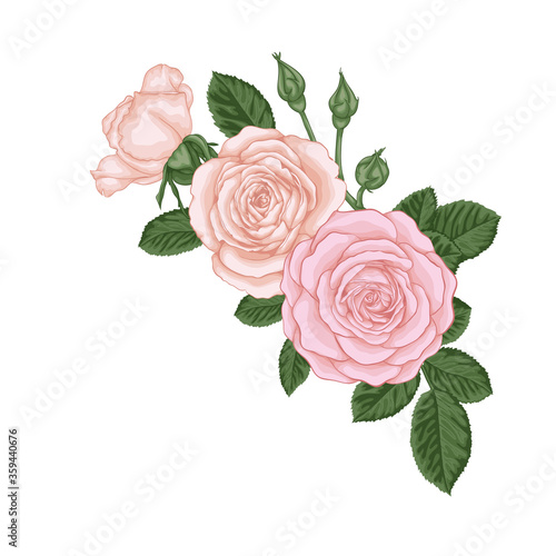 beautiful bouquet with vintage pink roses buds and leaves. Floral arrangement. design greeting card and invitation of the wedding, birthday, Valentine's Day, mother's day and other holiday
