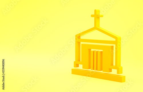 Yellow Old crypt icon isolated on yellow background. Cemetery symbol. Ossuary or crypt for burial of deceased. Minimalism concept. 3d illustration 3D render. photo