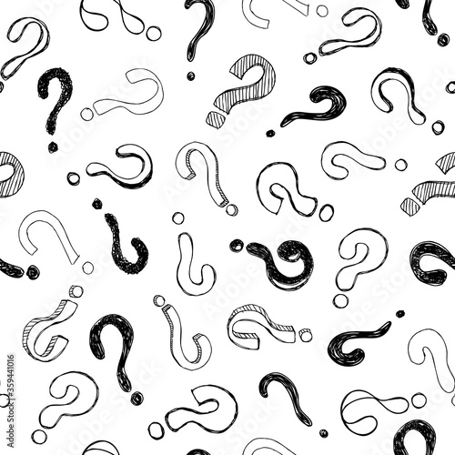 Seamless pattern with hand drawn doodle questions marks. Vector illustration. photo