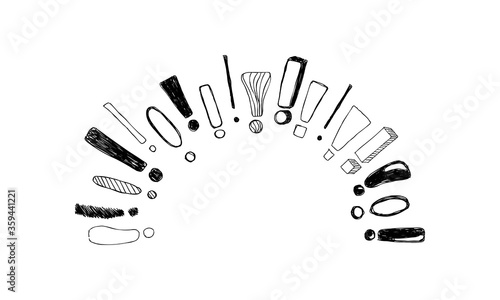 Round frame with hand drawn doodle hand drawn Sketch exclamation marks. Vector illustration