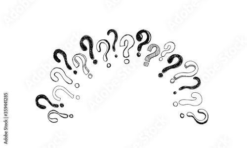 Round frame with hand drawn doodle hand drawn Sketch questions marks. Vector illustration