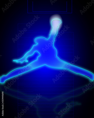 Abstract hologram concept of playing basketball indoors illustration © Muzamil