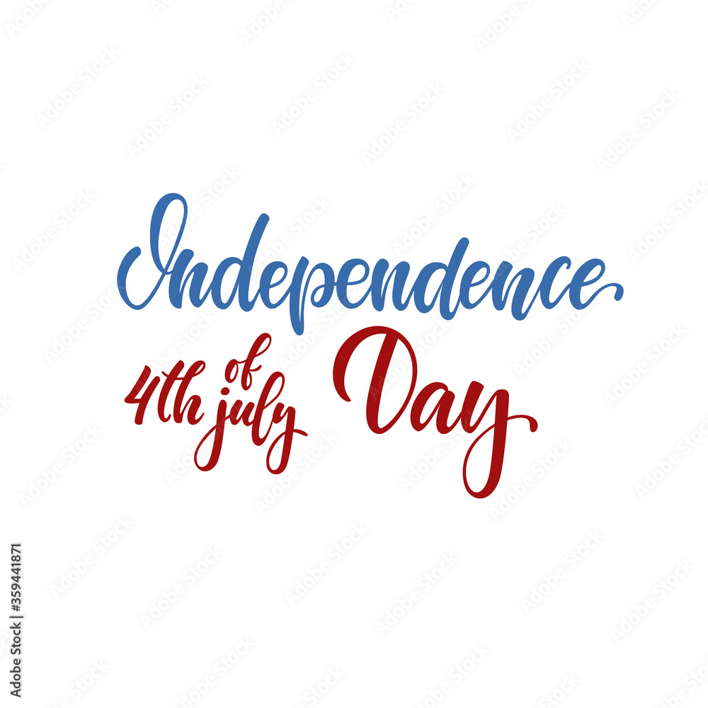 Happy 4th of July card. American Independence Typography card. Modern black and white brush calligraphy text. Hand drawn lettering typo vector illustration. Isolated on white background.