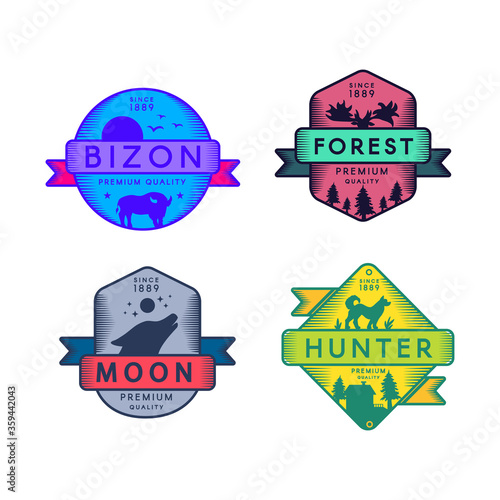 Bizon and Forest, Moon and Hunter Badges Set Logo