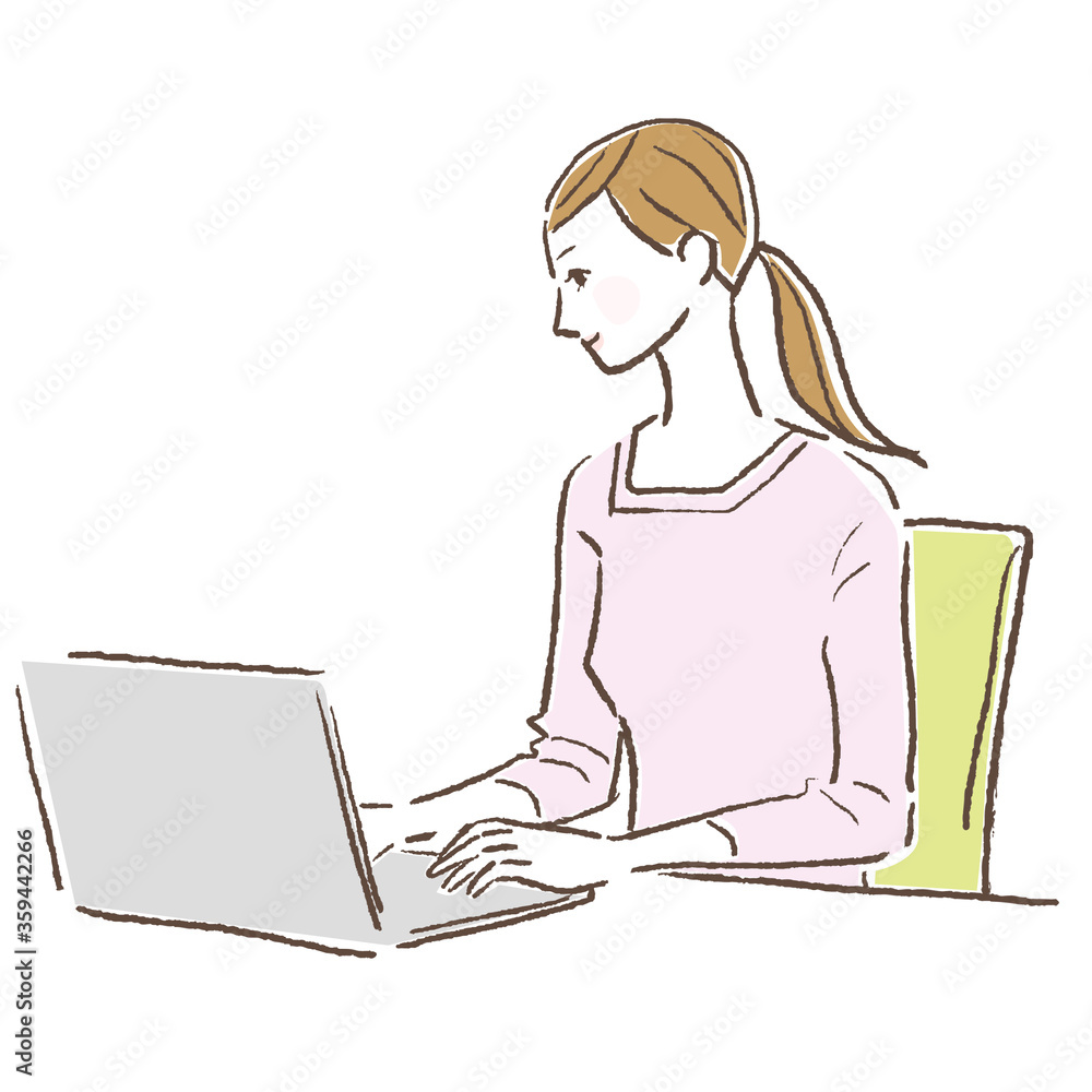 Illustration of a woman using a personal computer Illustration of a woman using a personal computer