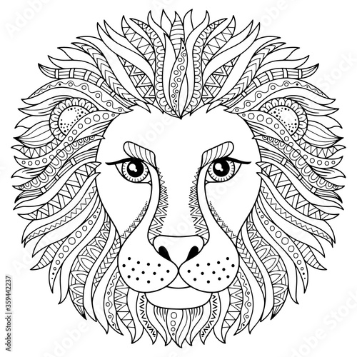 Vector coloring book for adult. Silhouette of lion isolated on white background. Zodiac sign leo. Abstract background animal prinnt. photo