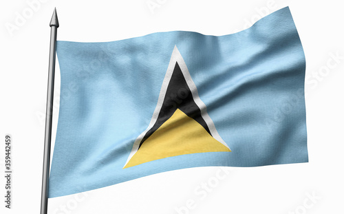 3D Illustration of Flagpole with Saint Lucia Flag