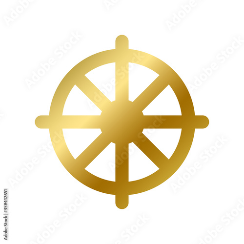 Dharma chakra symbol isolated buddhism golden sign