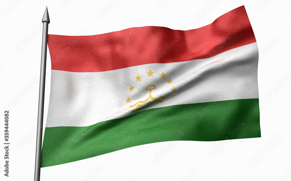 3D Illustration of Flagpole with Tajikistan Flag 3D Illustration of Flagpole with Tajikistan Flag