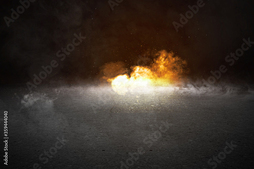 Explosion with sparks and hot smoke
