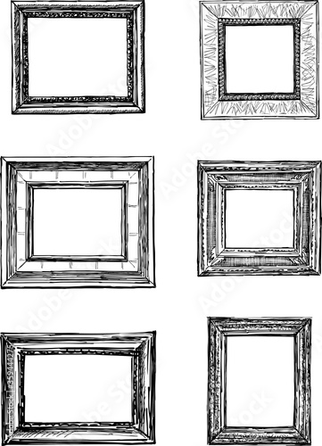 Vector sketches of various wooden decorative frames for pictures