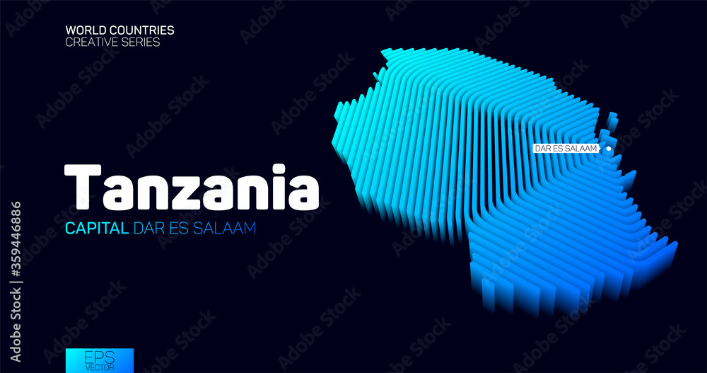 Isometric map of Tanzania with blue hexagon lines Stock Vector | Adobe ...
