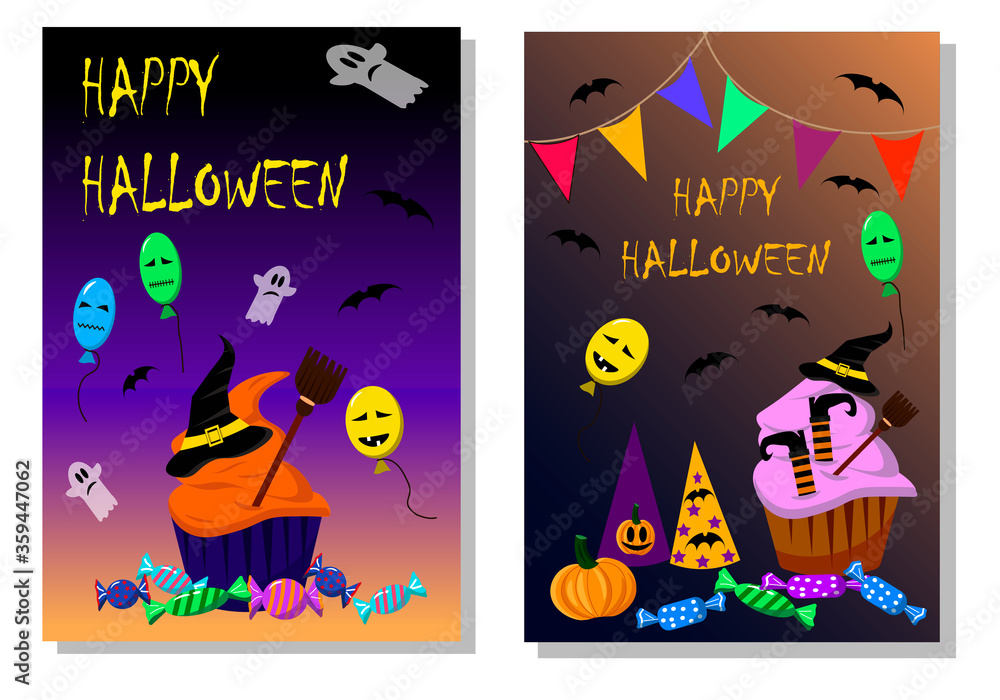 Halloween cake backgroun. Vector illustration. Attributes for the holiday of Halloween.