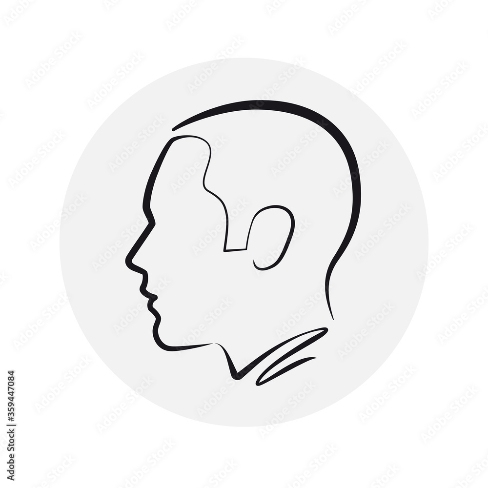 Human head vector icon silhouette. Hand drawn mono line art profile ...