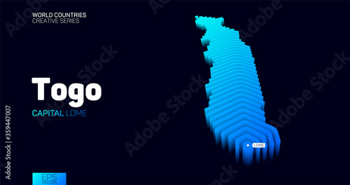 Isometric map of Togo with blue hexagon lines