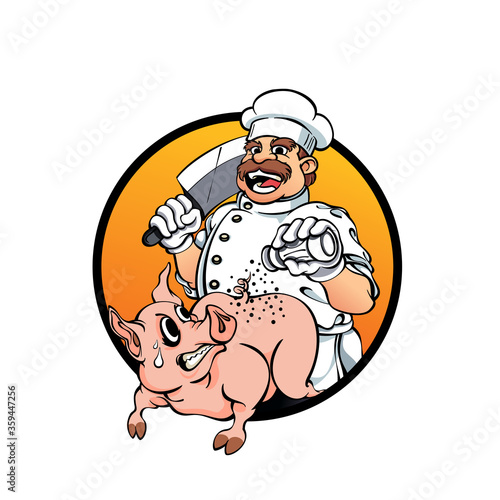 fat man with a big pig