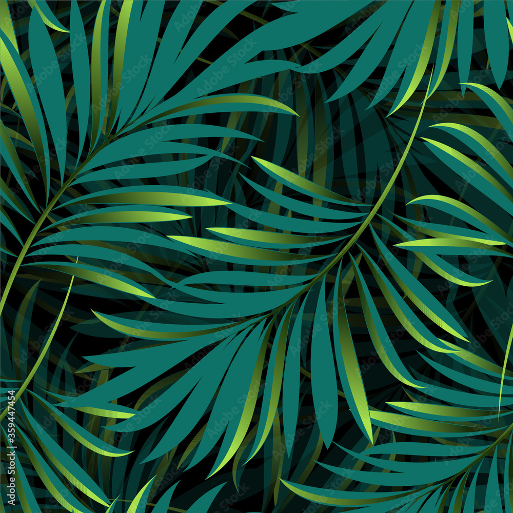 Fototapeta premium Palm leaves. Tropical seamless background pattern. Graphic design with amazing palm trees suitable for fabrics, packaging, covers