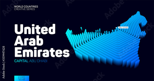Isometric map of United Arab Emirates with blue hexagon lines