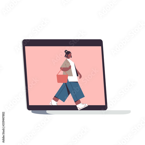 woman coming out of laptop screen digital detox concept girl spending time without gadgets abandoning internet and social networks full length vector illustration