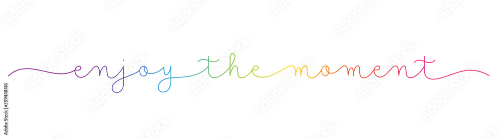 Obraz premium ENJOY THE MOMENT rainbow vector monoline calligraphy banner with swashes
