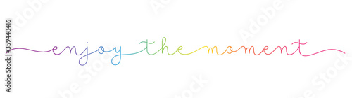 ENJOY THE MOMENT rainbow vector monoline calligraphy banner with swashes