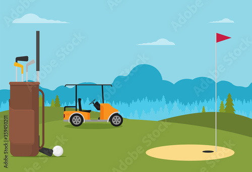 Golf flag with ball. Flat style design - vector