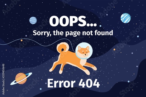 404 error page vector template for website. Page not found with space background.