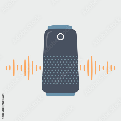 Smart speaker and soundwave. Home Personal voice assistant. Hand drawn vector illustration