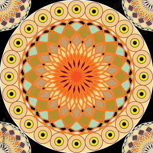 Stylized Vector Seamless Pattern, Multi-Colored Spheres and Stars On a Black Background. Background for Design Solutions