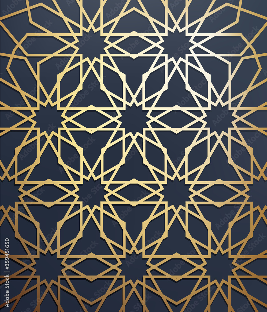 Islamic arabic background. Gold traditional pattern. Greeting card, invitation for muslim community holy month Ramadan Kareem. Vector illustration