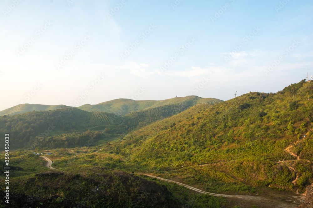 Landscape sunrise with mountain in the pilok , Kanchanaburi , Thailand Landscape sunrise with mountain in the pilok , Kanchanaburi , Thailand
