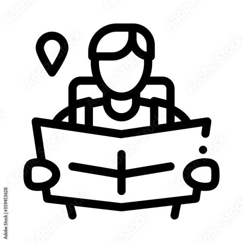 tourist reading map icon vector. tourist reading map sign. isolated contour symbol illustration