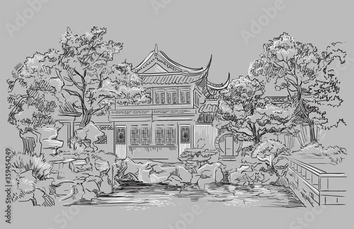 Gray China hand drawing landmark 9