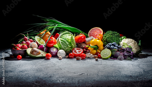 Fototapeta Naklejka Na Ścianę i Meble -  Assortment of fresh fruits and vegetables. Concept of healthy food