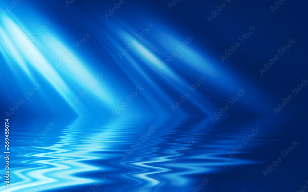 Light neon effect, energy waves on a dark abstract background. Laser colorful neon show. Reflection of light in the water. Smoke, fog. 3d illustration Light neon effect, energy waves on a dark abstract background. Laser colorful neon show. Reflection of light in the water. Smoke, fog. 3d illustration