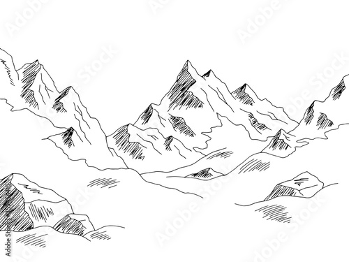Glacier mountains hill graphic black white landscape sketch illustration vector