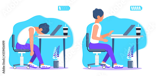 Burnout in professional life, emotional collapse concept vector. Tired frustrated freelancer is sitting at the table. Young man in stress in the office. Brainstorming is out. Unsolved working task.