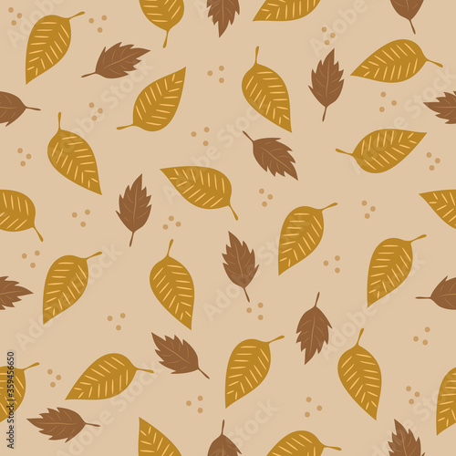 Autumn leaves seamless pattern on beige background. Good for wallpaper, wrapping paper, textile print, design.